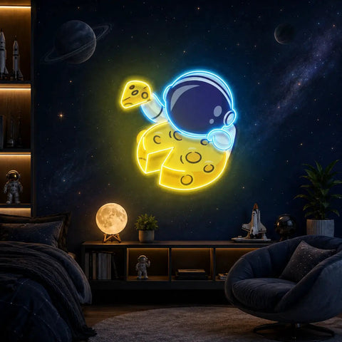 Astronaut Eating Cheese Moon LED Neon Sign Light Pop Art