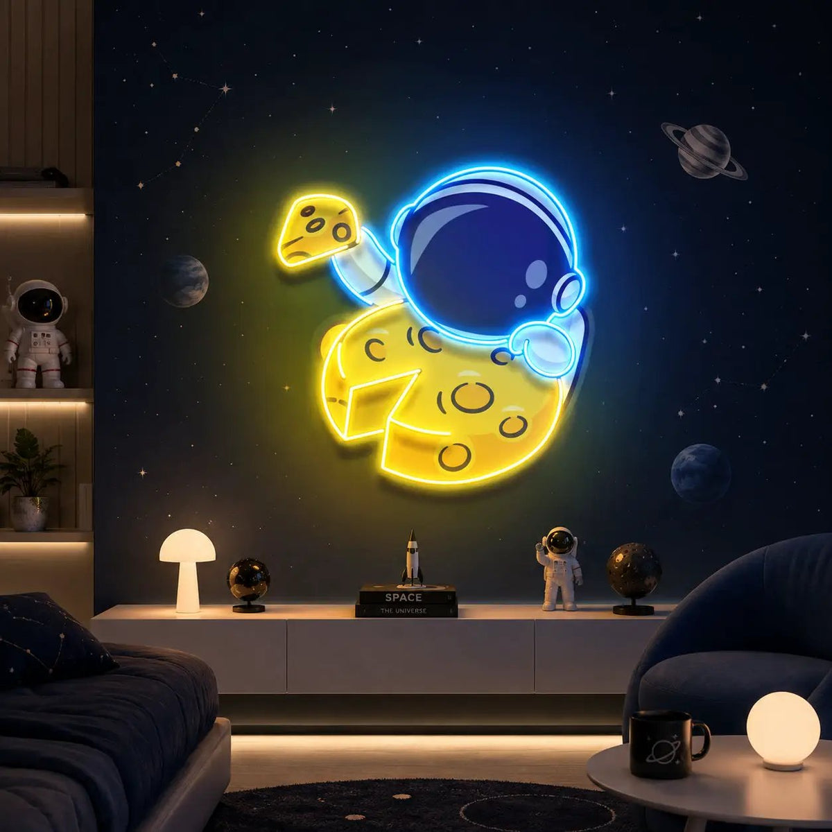 Astronaut Eating Cheese Moon LED Neon Sign Light Pop Art