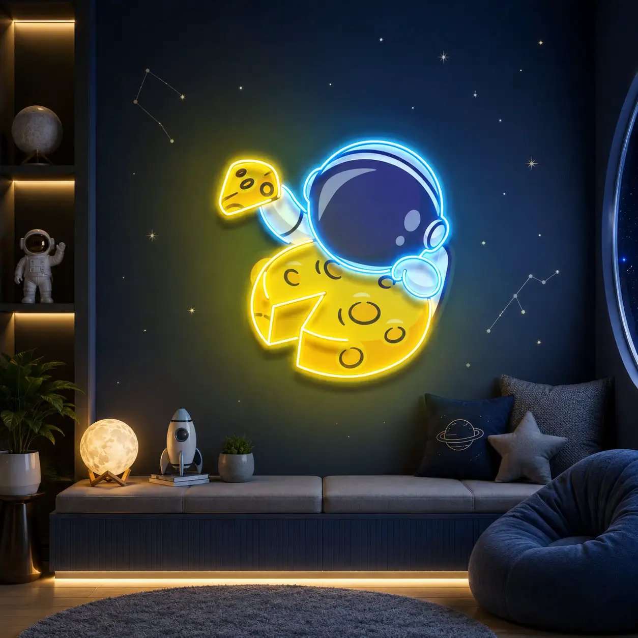 Astronaut Eating Cheese Moon LED Neon Sign Light Pop Art