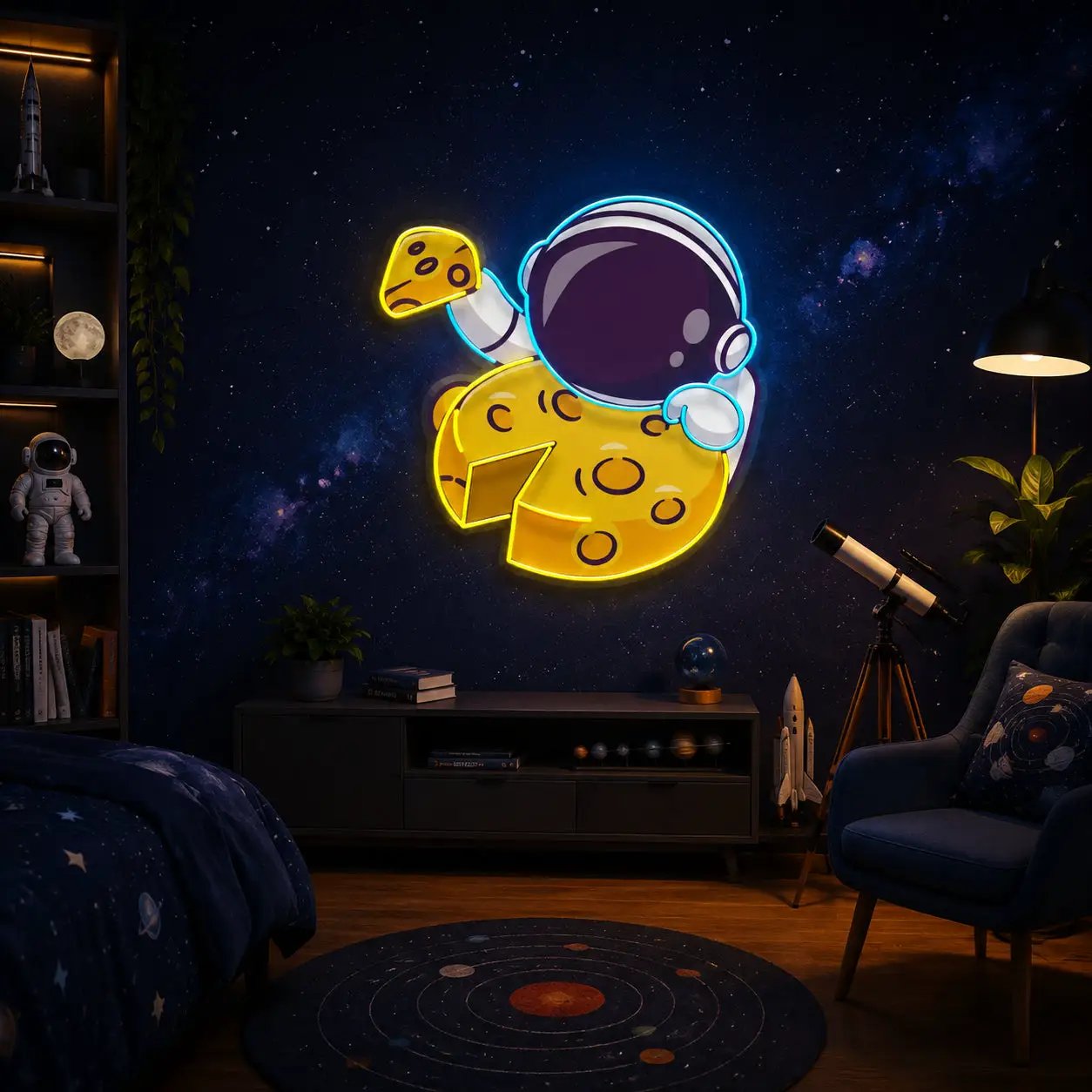 Astronaut Eating Cheese Moon LED Neon Sign Light Pop Art