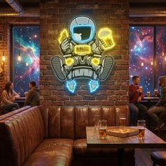 Astronaut Relax With Pizza And Beer Artwork Led Neon Sign Light