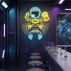 Astronaut Relax With Pizza And Beer Artwork Led Neon Sign Light