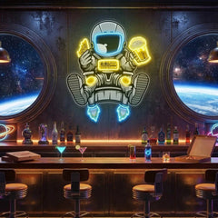 Astronaut Relax With Pizza And Beer Artwork Led Neon Sign Light