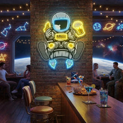 Astronaut Relax With Pizza And Beer Artwork Led Neon Sign Light