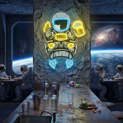 Astronaut Relax With Pizza And Beer Artwork Led Neon Sign Light