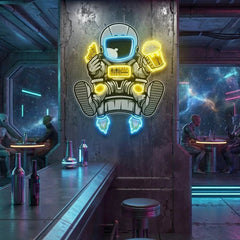 Astronaut Relax With Pizza And Beer Artwork Led Neon Sign Light