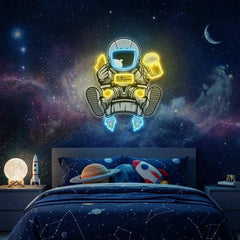 Astronaut Relax With Pizza And Beer Artwork Led Neon Sign Light