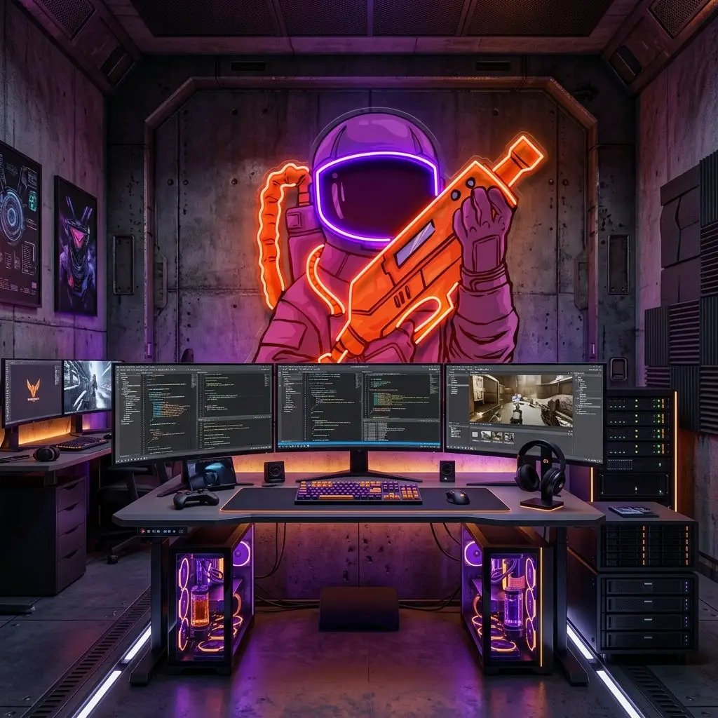 Astronaut Sight Gun Head LED Neon Sign Light Pop Art