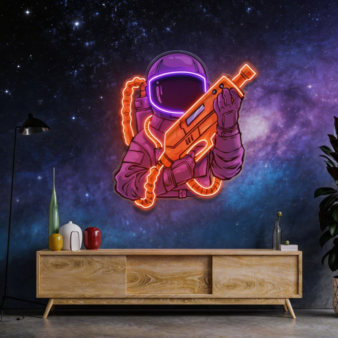 Astronaut Sight Gun Head LED Neon Sign Light Pop Art