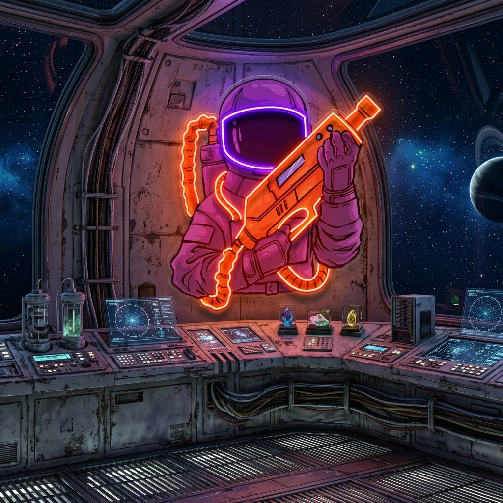 Astronaut Sight Gun Head LED Neon Sign Light Pop Art