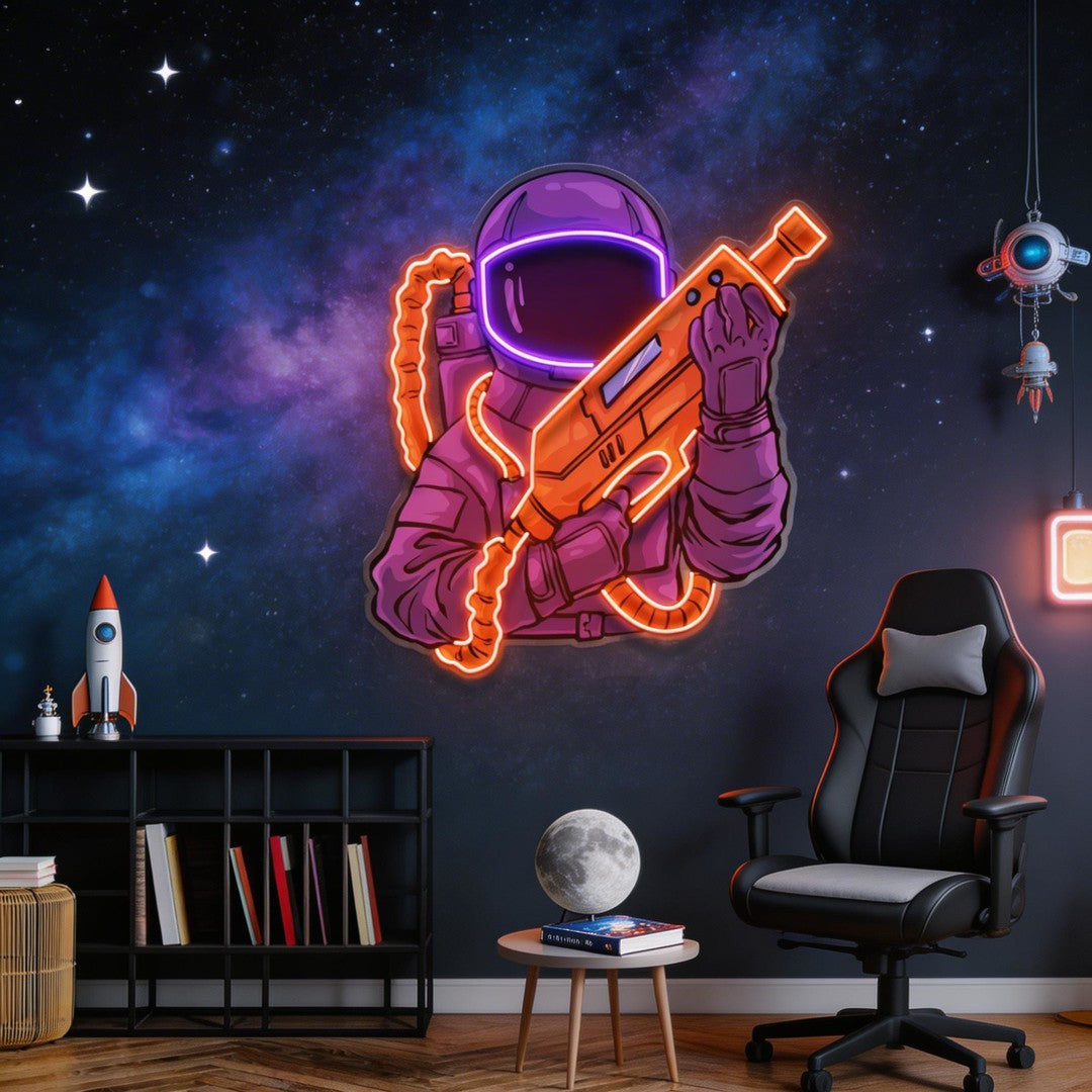 Astronaut Sight Gun Head LED Neon Sign Light Pop Art
