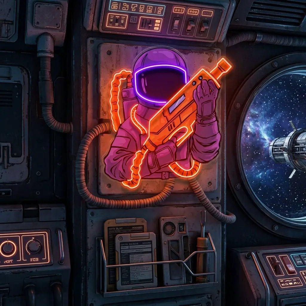 Astronaut Sight Gun Head LED Neon Sign Light Pop Art