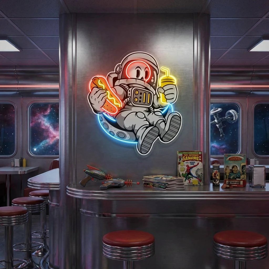 Astronaut Skull Hotdog Artwork Led Neon Sign Light