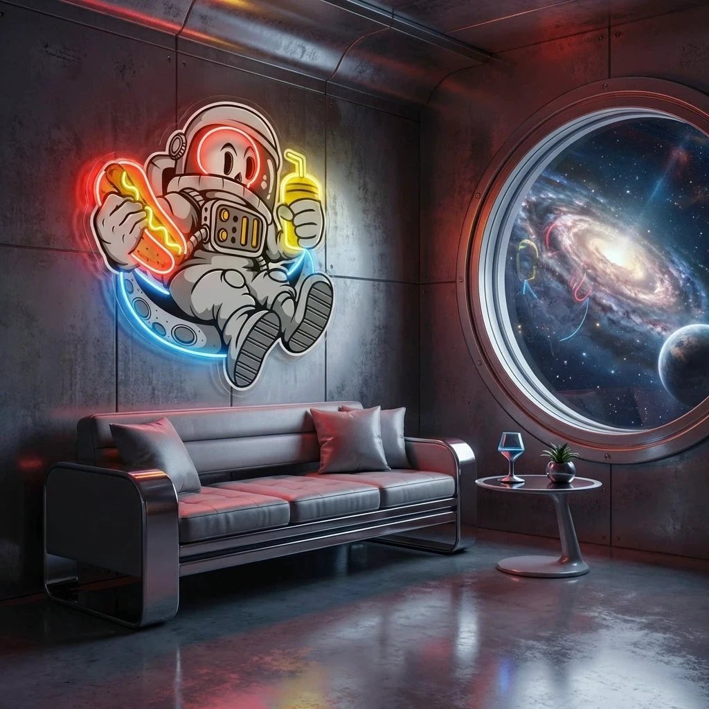 Astronaut Skull Hotdog Artwork Led Neon Sign Light