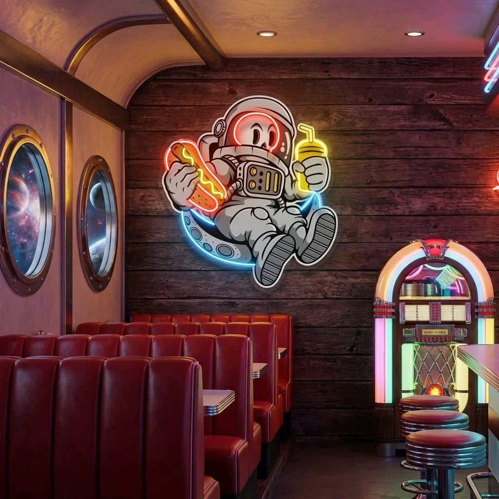 Astronaut Skull Hotdog Artwork Led Neon Sign Light
