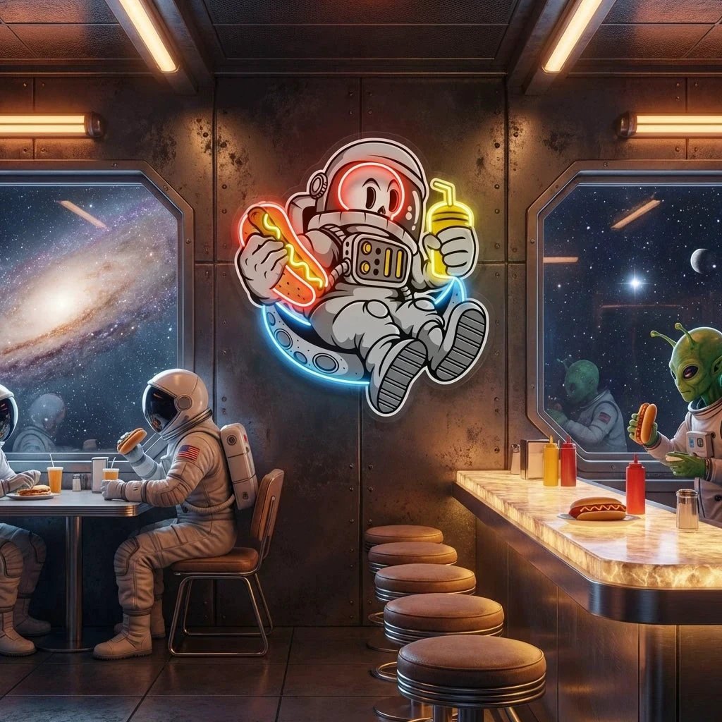 Astronaut Skull Hotdog Artwork Led Neon Sign Light