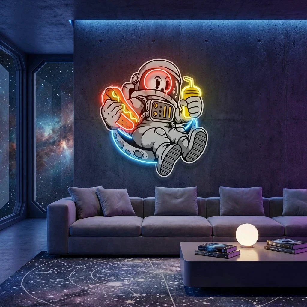 Astronaut Skull Hotdog Artwork Led Neon Sign Light