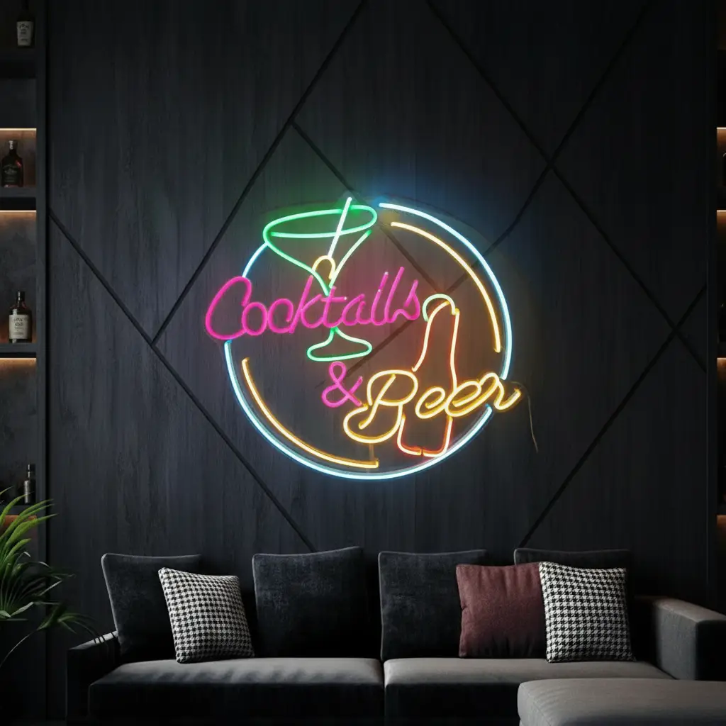 Cocktails and Beer Led Sign Bar Shop Decor