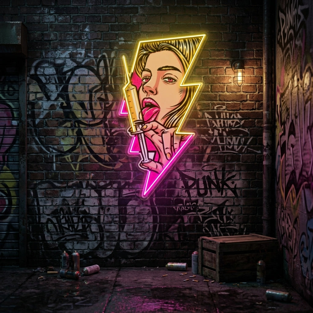 Beautiful Woman Is Holding An Injection LED Neon Sign Light Pop Art