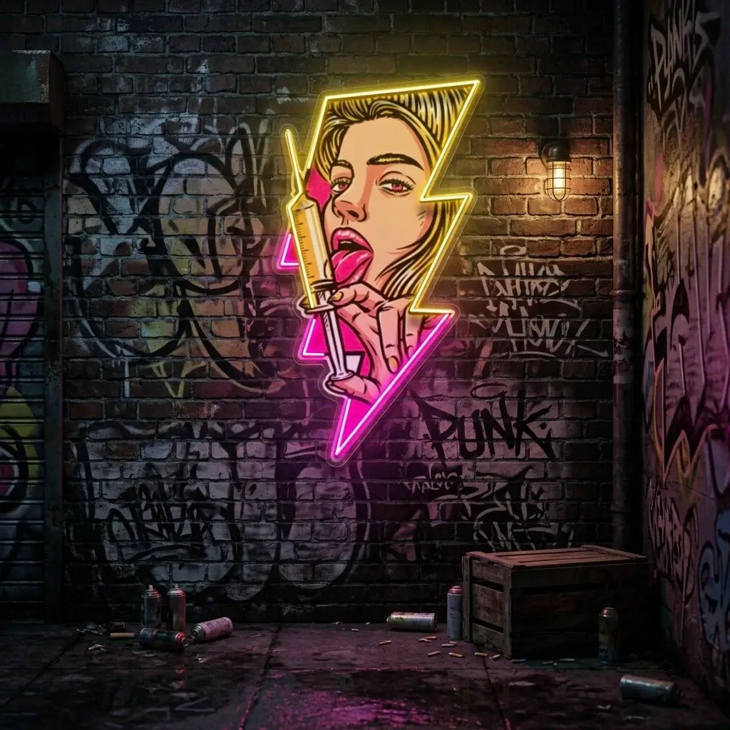 Beautiful Woman Is Holding An Injection LED Neon Sign Light Pop Art