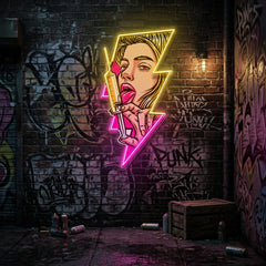 Beautiful Woman Is Holding An Injection LED Neon Sign Light Pop Art