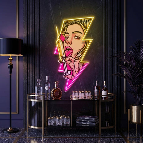 Beautiful Woman Is Holding An Injection LED Neon Sign Light Pop Art