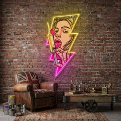 Beautiful Woman Is Holding An Injection LED Neon Sign Light Pop Art