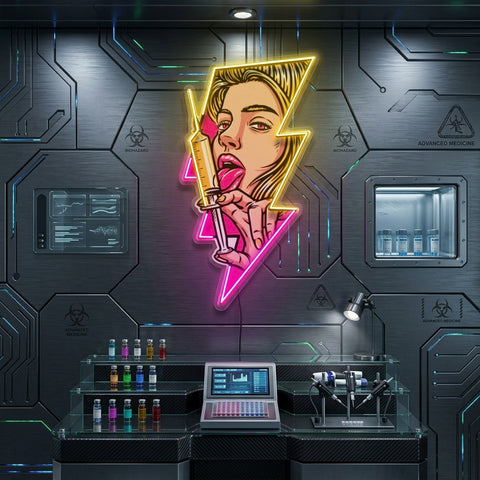 Beautiful Woman Is Holding An Injection LED Neon Sign Light Pop Art