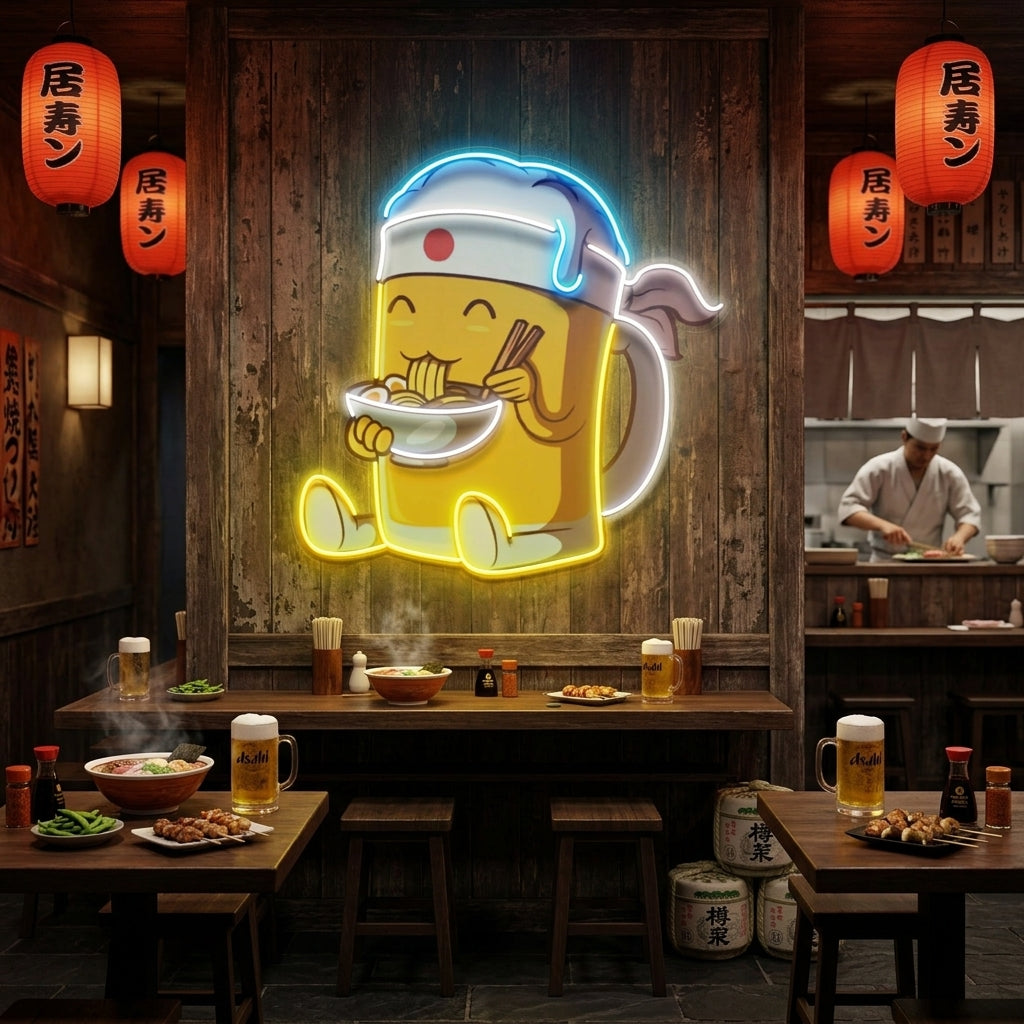 Beer Eating A Ramen Bowl LED Neon Sign Light Pop Art