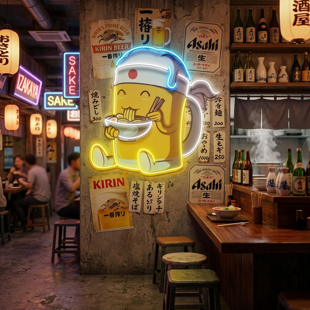 Beer Eating A Ramen Bowl LED Neon Sign Light Pop Art