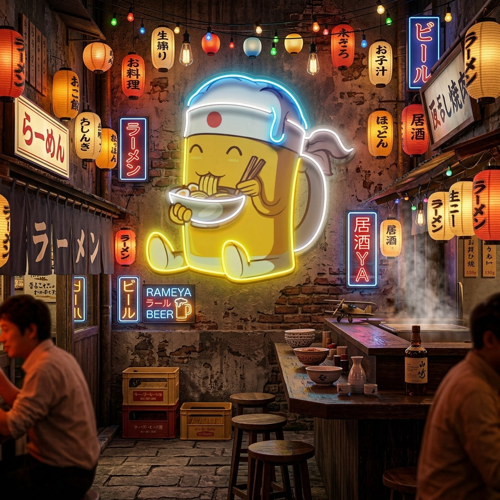 Beer Eating A Ramen Bowl LED Neon Sign Light Pop Art