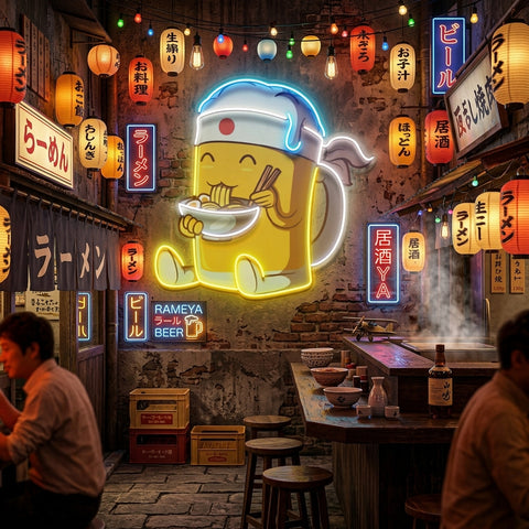 Beer Eating A Ramen Bowl LED Neon Sign Light Pop Art