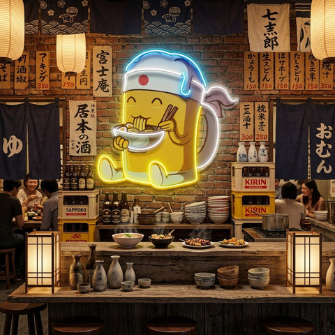 Beer Eating A Ramen Bowl LED Neon Sign Light Pop Art