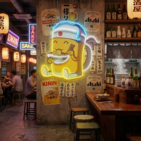 Beer Eating A Ramen Bowl LED Neon Sign Light Pop Art