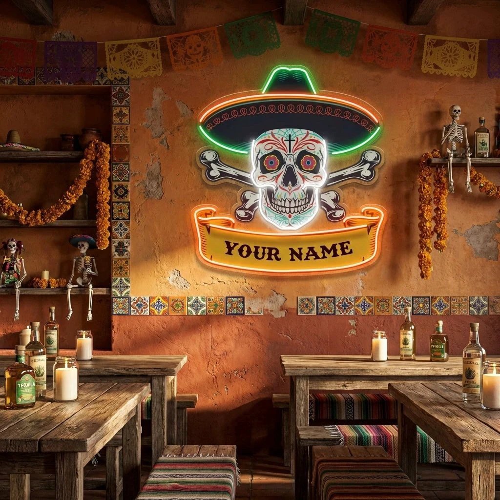 Custom Name Day Of Dead Mexican Artwork Led Neon Sign Light