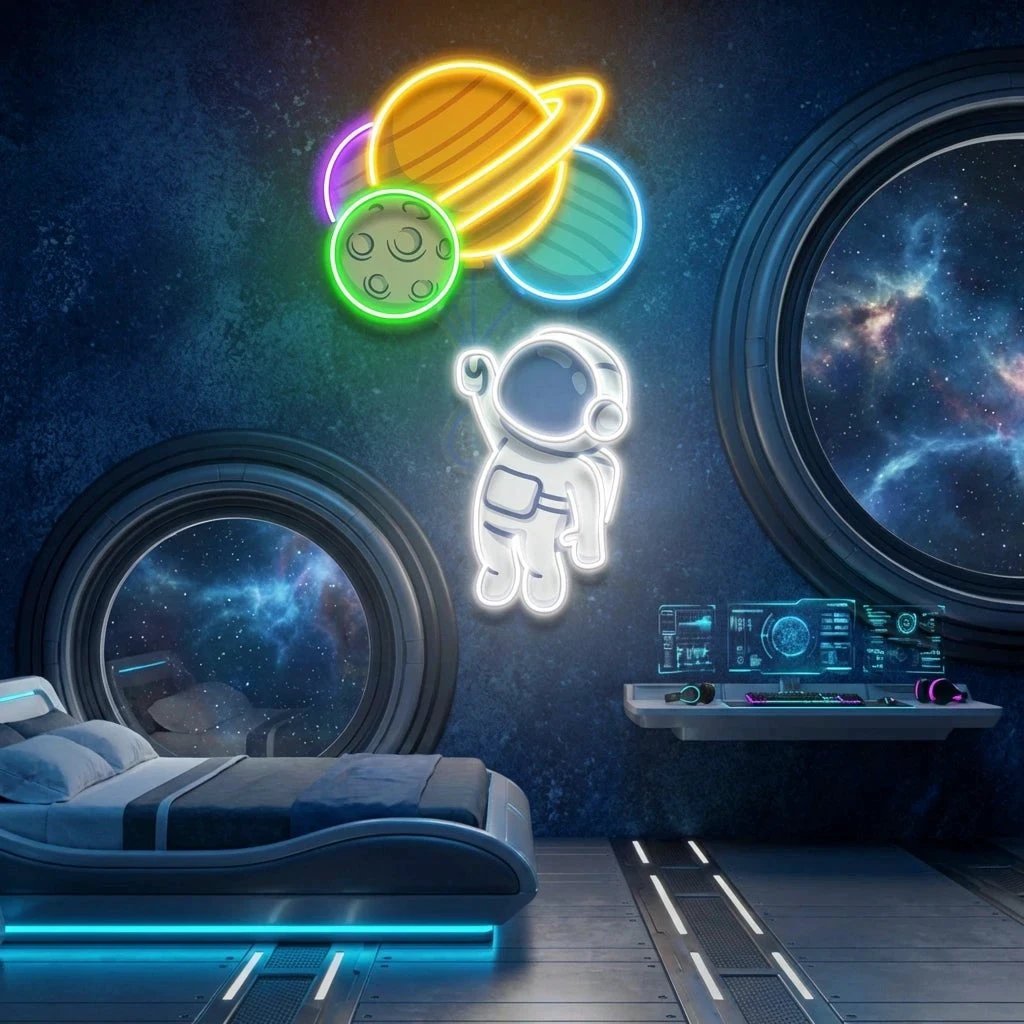 Balloons Astronaut 2 Art work Led Neon Sign Light