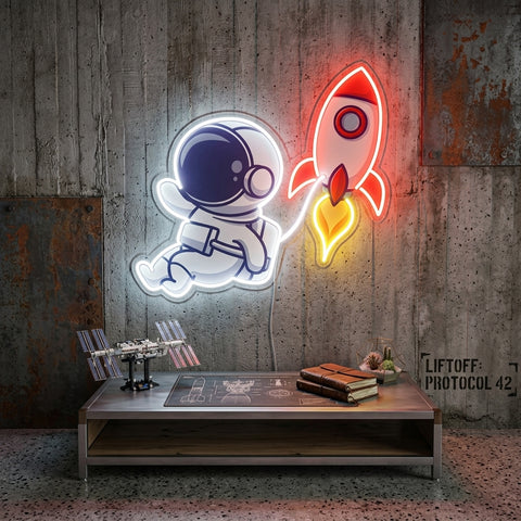 Rocket Astronaut Art work Led Neon Sign Light