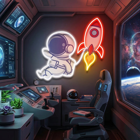 Rocket Astronaut Art work Led Neon Sign Light