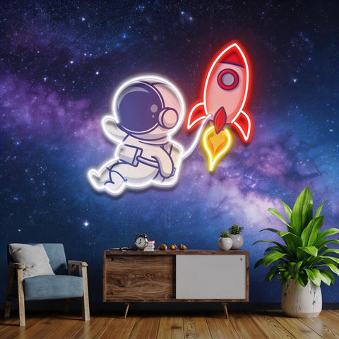 Rocket Astronaut Art work Led Neon Sign Light