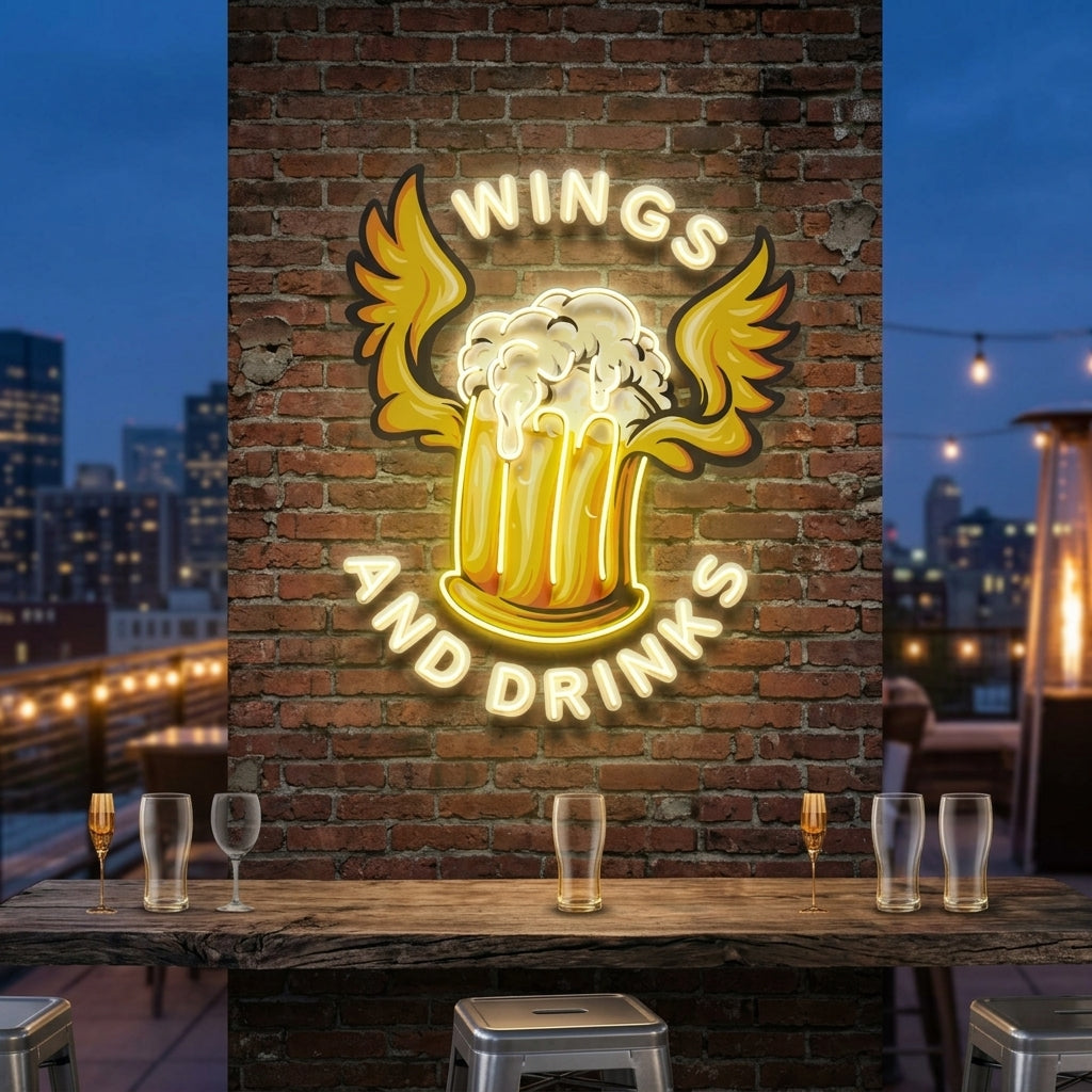 Beer Drinks and Wings Mascot Artwork Led Neon Sign Light