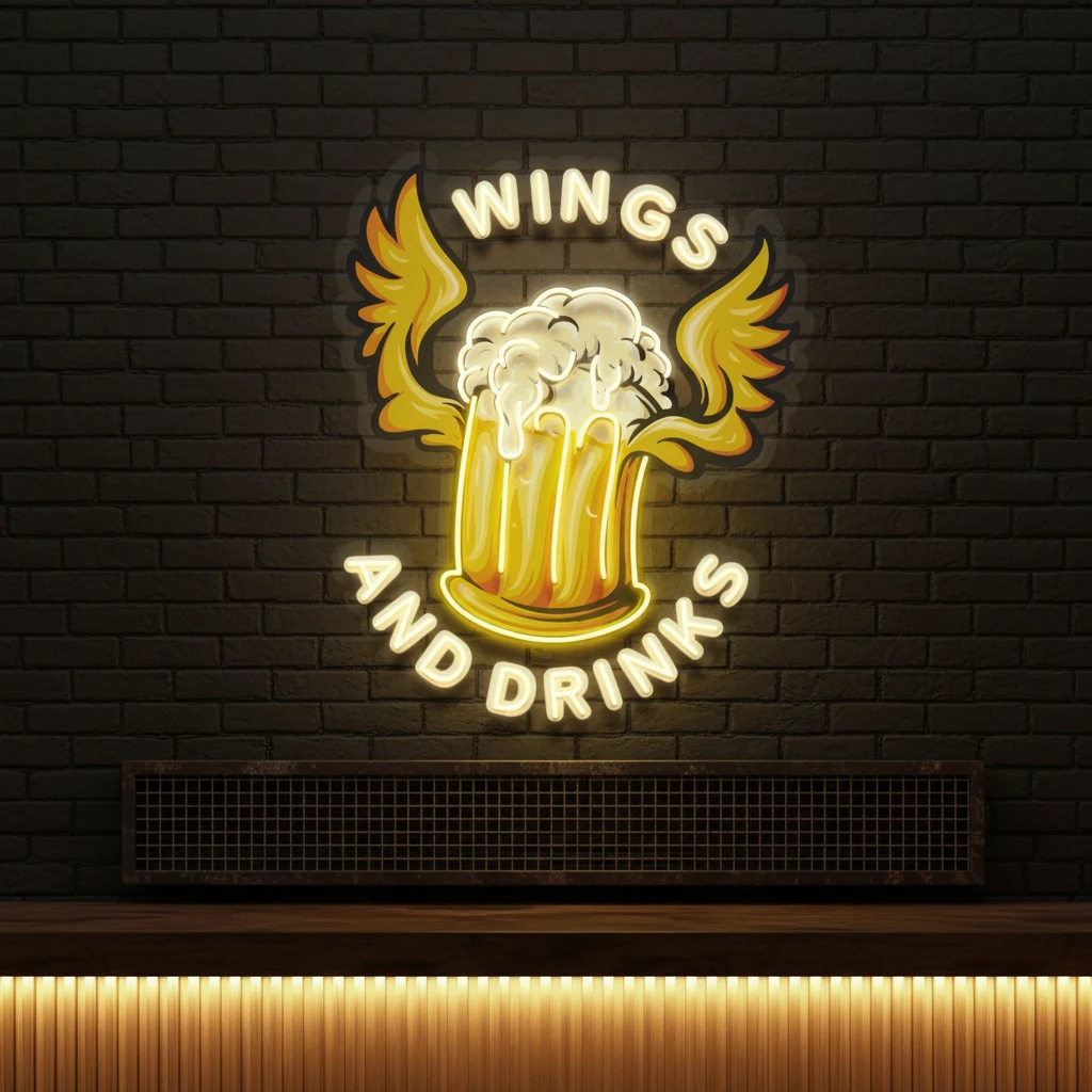 Beer Drinks and Wings Mascot Artwork Led Neon Sign Light