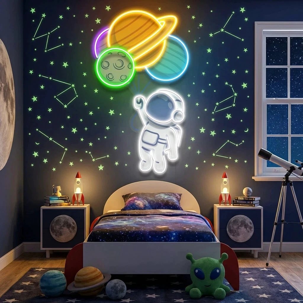 Balloons Astronaut 2 Art work Led Neon Sign Light