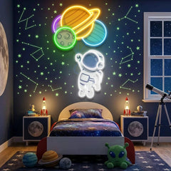 Balloons Astronaut 2 Art work Led Neon Sign Light