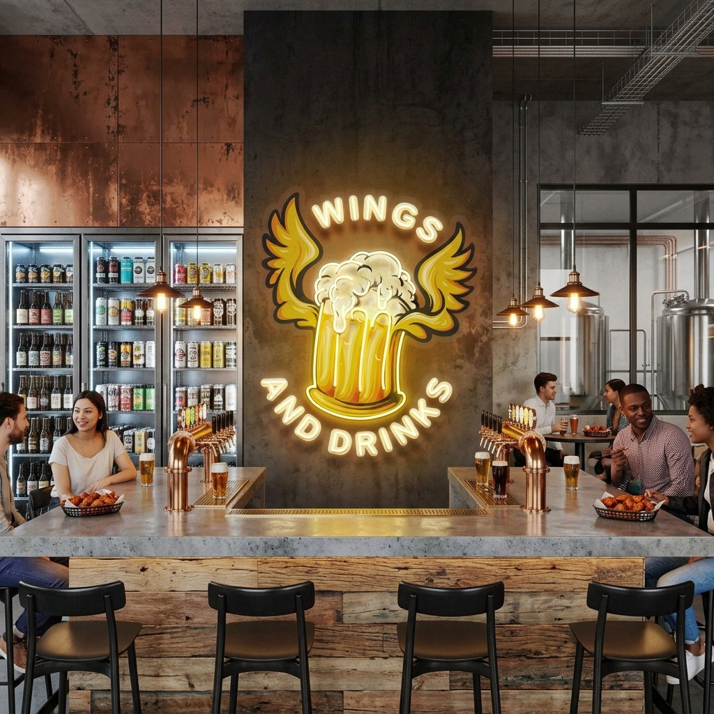 Beer Drinks and Wings Mascot Artwork Led Neon Sign Light