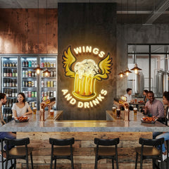Beer Drinks and Wings Mascot Artwork Led Neon Sign Light