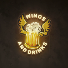Beer Drinks and Wings Mascot Artwork Led Neon Sign Light