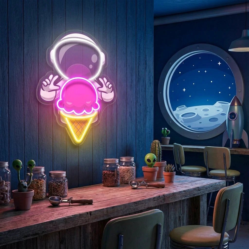 Astronaut Ice Cream Art work Led Neon Sign Light