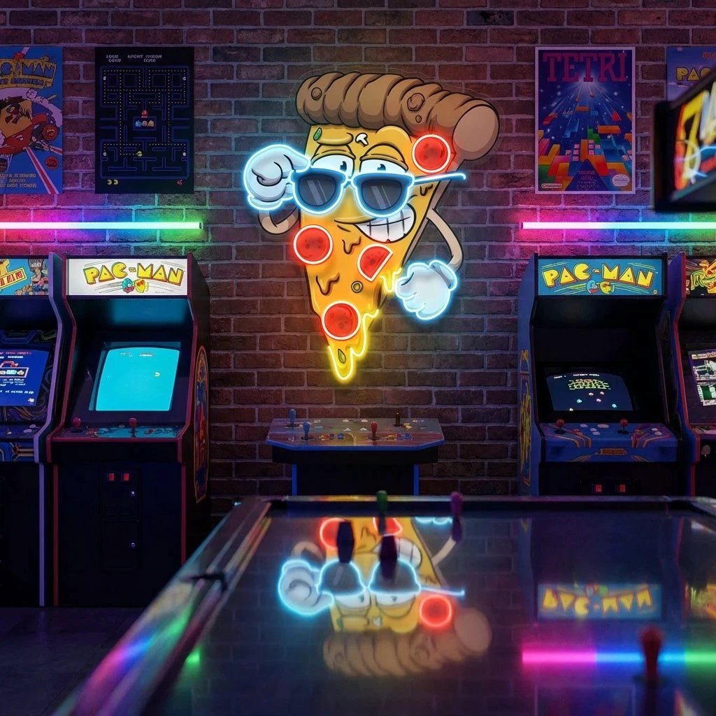 Cute Slice Of Cartoon Pizza Artwork Led Neon Sign Light