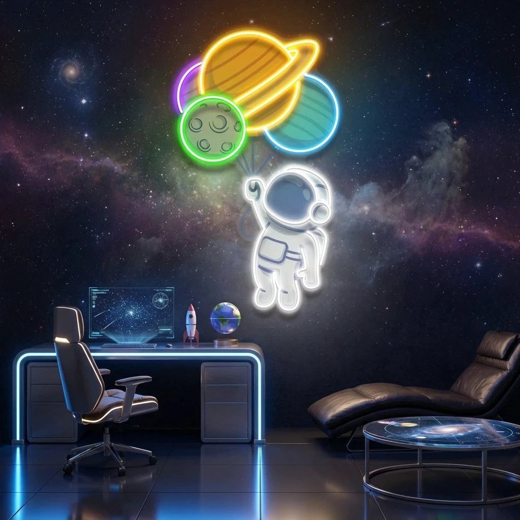 Balloons Astronaut 2 Art work Led Neon Sign Light