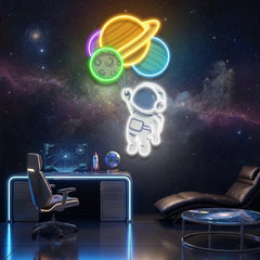 Balloons Astronaut 2 Art work Led Neon Sign Light